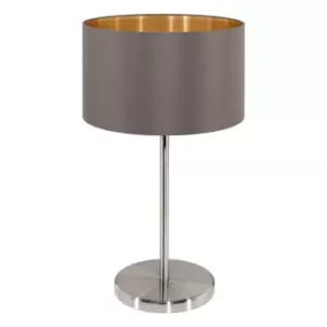 Image of Table Lamp Colour Satin Nickel Shade Cappuccino Gold Fabric Bulb E27 1x60W