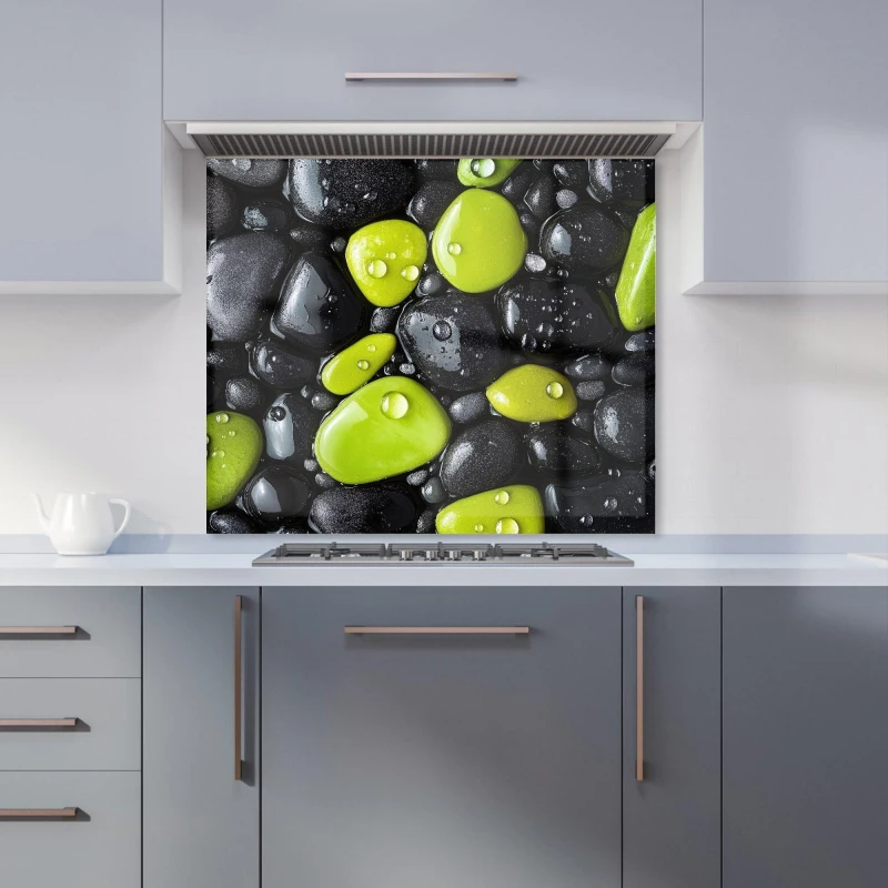 Image of Warren Reed - Designer Lime & Charcoal Pebble Harmony Kitchen Splashback Size: 600mm x 600mm Multicolor Unisex 600mm x 600mm