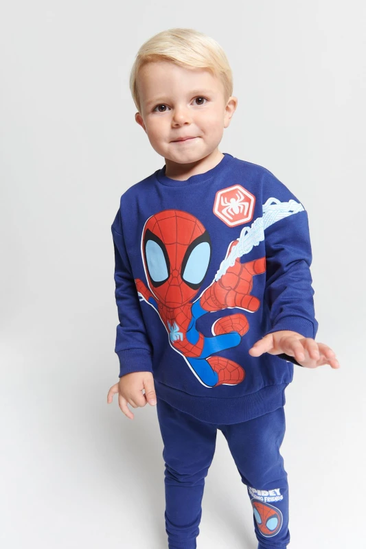 Image of Brand Threads Boy's Spidey & Friends Jogger Set in Blue Size: 1-2 Years Blue Male 1-2 Years