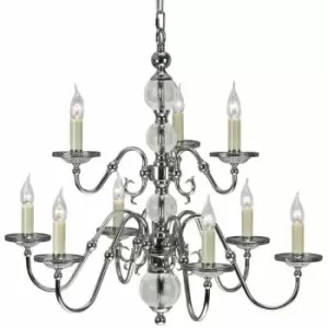 Image of Loops - Flemish Ceiling Pendant Chandelier Polished Nickel & Crystal Curved 9 Lamp Light