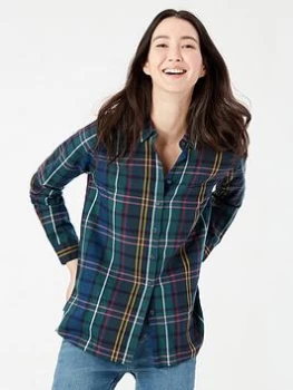 Image of Joules Lorena Brushed Woven Check Shirt - Navy, Blue, Size 16, Women