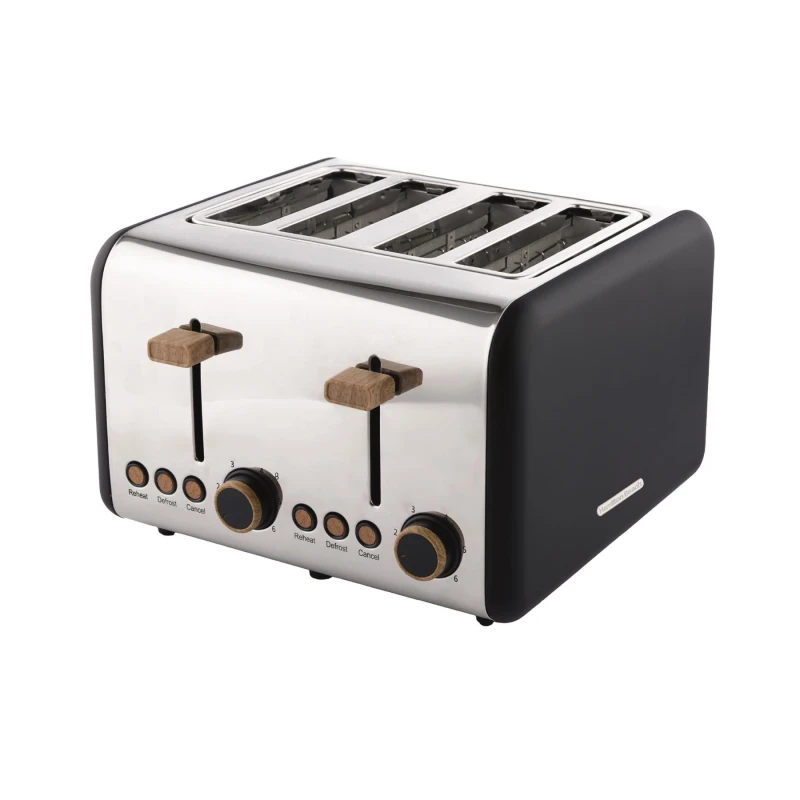 Image of Hamilton Beach Scandi 4 Slice Toaster Matte Black with Wood Effect Black Unisex