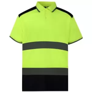 Image of Yoko Adults Unisex Two Tone Short Sleeve Polo Shirt (4XL) (Yellow/Navy) - Yellow/Navy