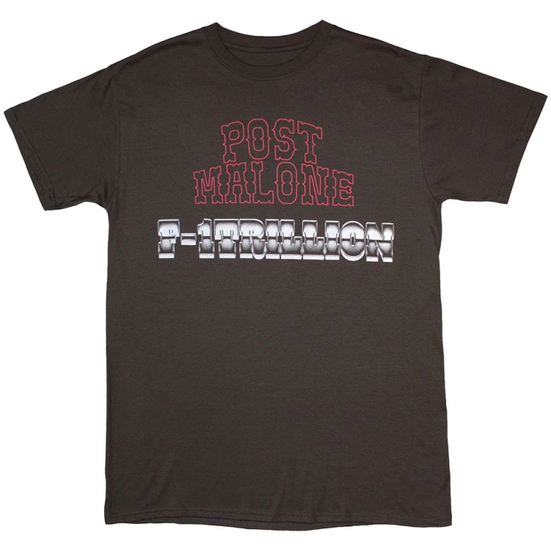 Image of Post Malone Mens F-1 Trillion Back Print T-Shirt in Charcoal Size: Medium Charcoal Male M