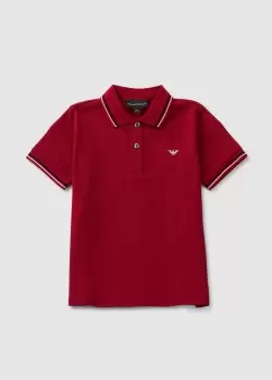 Image of Emporio Armani Kids Tipped Collar Piquet Polo Shirt In Red