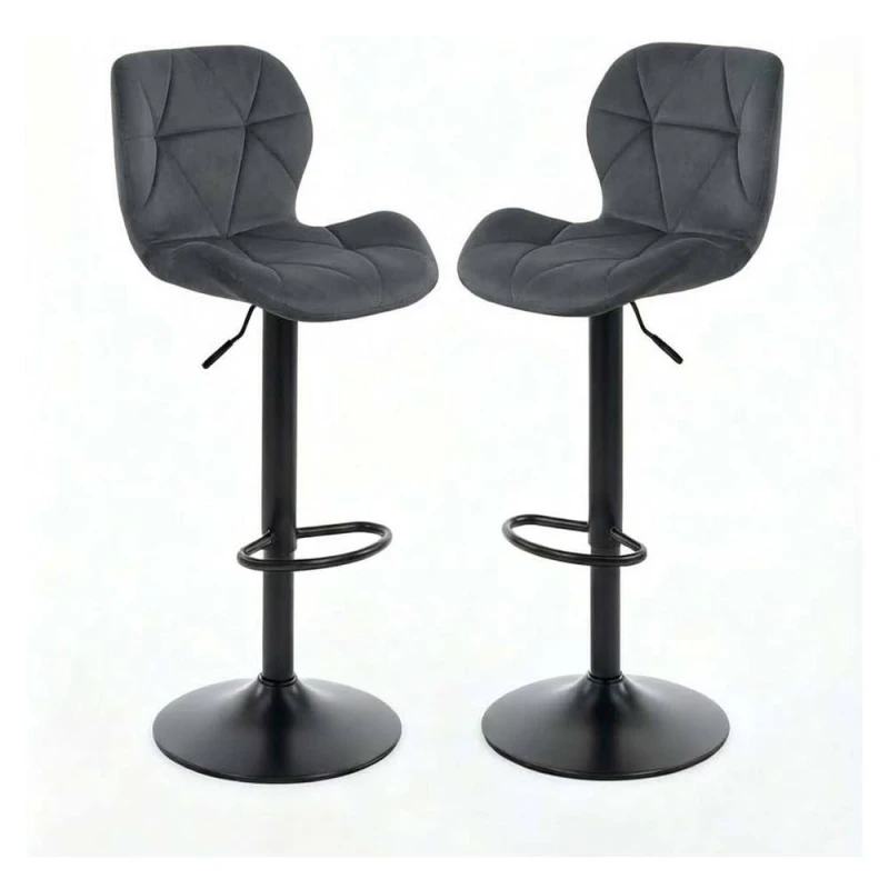 Image of Alivio Modern Faux Velvet Adjustable Bar Stool (Set of 2, Velvet Dark Grey) in Dark Grey Dark Grey Unisex