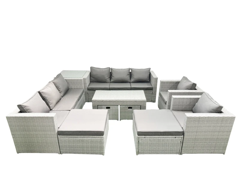 Image of Fimous Rattan Garden Furniture Set Outdoor Lounger Sofa with Coffee Table 4 Footstools Side Table Light Grey Mixed Light Grey