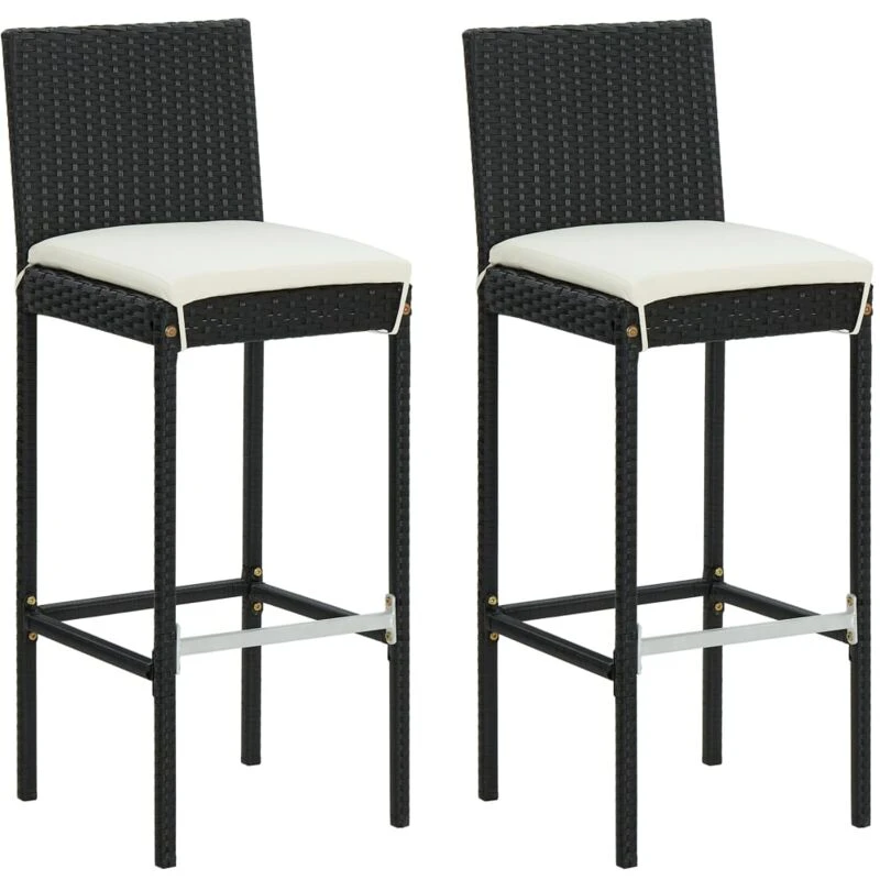 Image of VIDAXL Garden Bar Stools with Cushions 2 pcs Black Poly Rattan Vidaxl 8720286638286