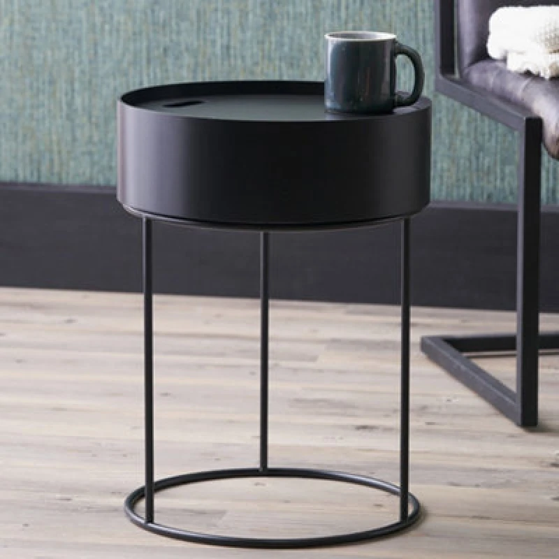 Image of Pacific Lifestyle Round Black Wood Storage Table With Metal Legs