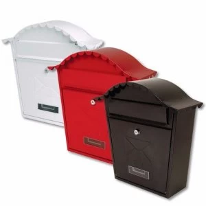 Image of Sterling Classic Styled Post Steel Letter Box With Name Plate - White