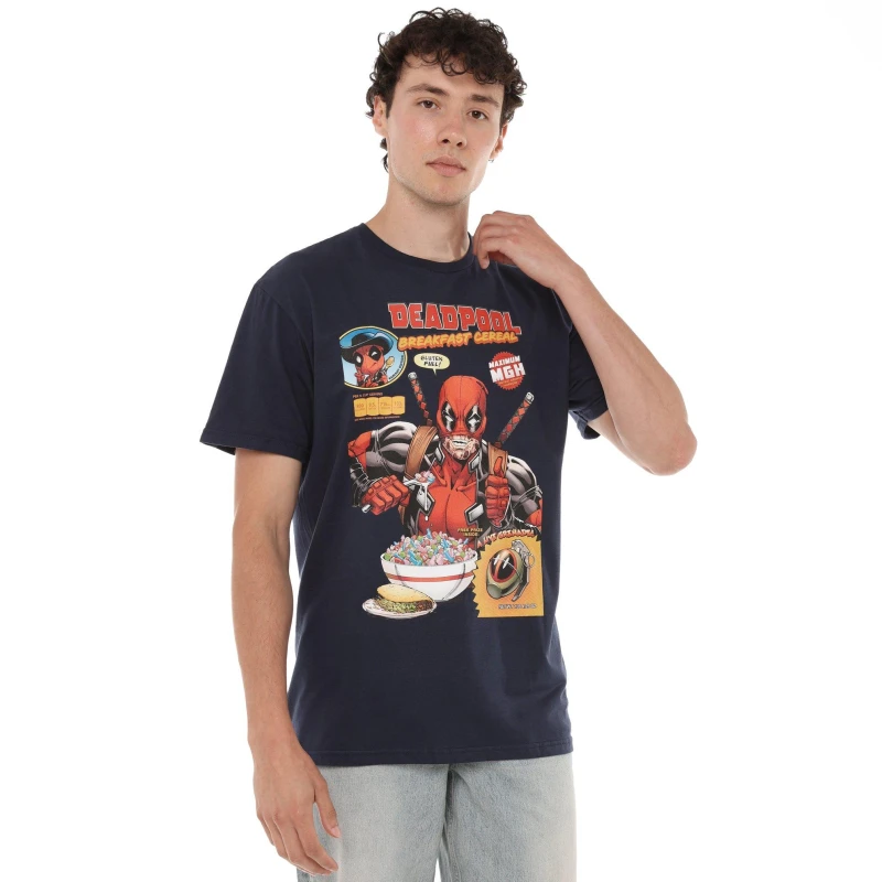 Image of Deadpool Men Marvel Deadpool Cereal Mens T-Shirt Navy Size: Small Navy S Male 5052777794540