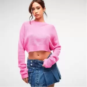 Image of Missguided Crew Neck Crop Jumper - Pink
