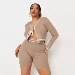 Image of Missguided Plus Piping Cycling Short Co Ord - Brown