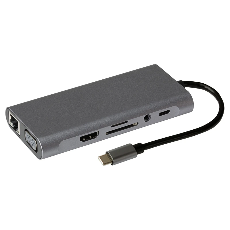 Image of Maplin USB-C Multiport Hub 4x USB-A. HDMI. RJ45. USB-C PD. VGA. SD Car
