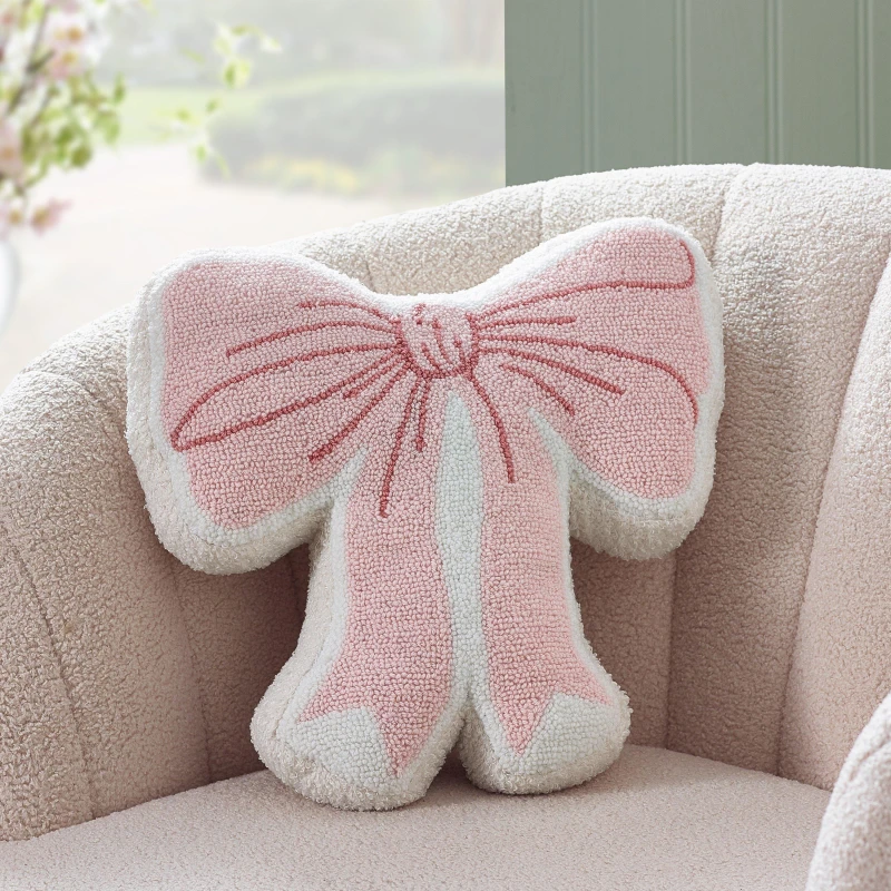 Image of Catherine Lansfield Bow Boucle 3D Shaped Cushion Pink unisex 45x43cm