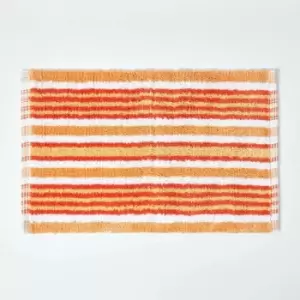 Image of Handloomed Striped Cotton Orange Bath Mat - Orange - Orange - Orange - Homescapes