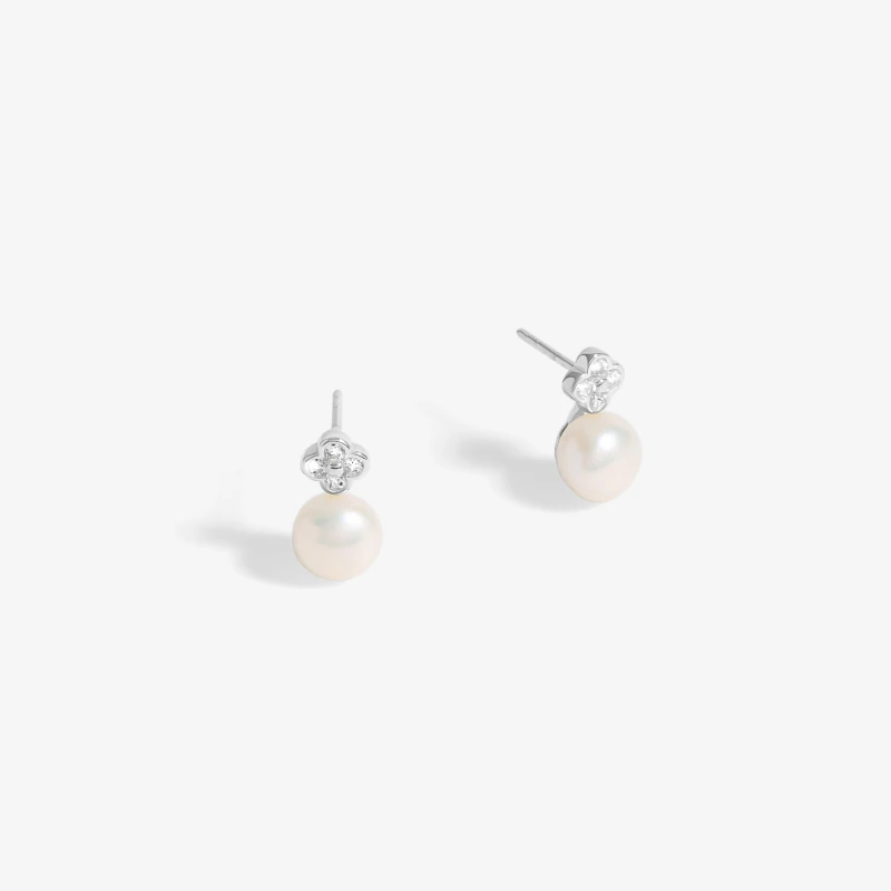 Image of Simply Silver Sterling Silver 925 Cubic Zirconia Clover and Pearl Drop Stud Earrings Silver