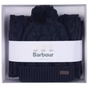 Image of Barbour Mens Highgate Cable Beanie & Scarf Gift Set Navy One Size