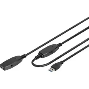 Image of Digitus USB cable USB 3.2 1st Gen (USB 3.0 / USB 3.1 1st Gen) USB-A plug, USB-A socket 20.00 m Black Shielded, double shielding DA-73107