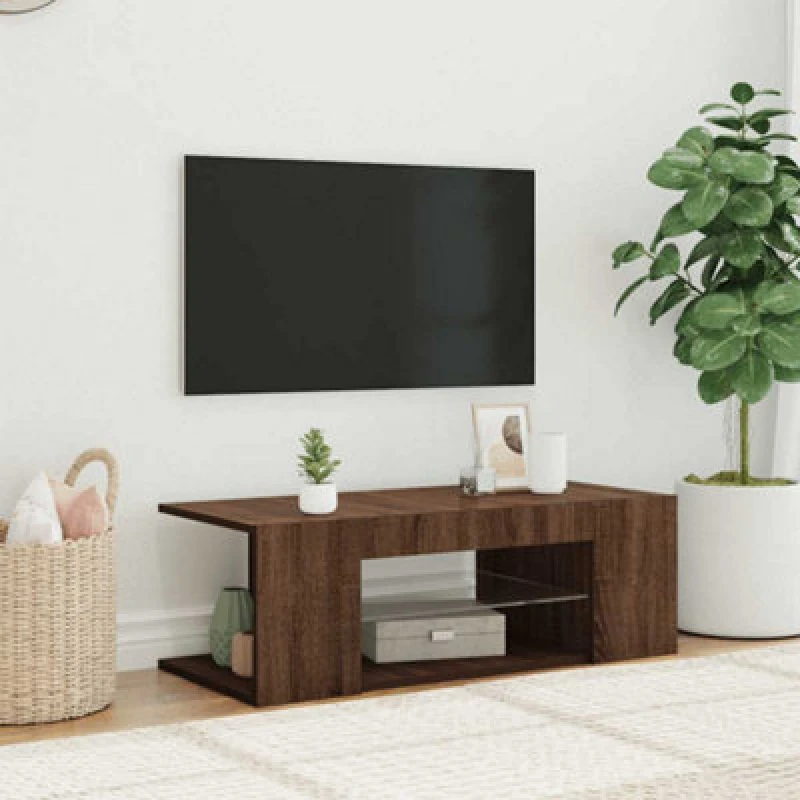 Image of vidaXL TV Cabinet with LED Lights Brown Oak 90x39x30 cm, Brown 822667