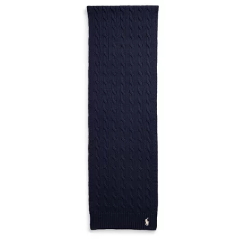 Image of Polo Ralph Lauren Cable Knit Logo Embroidered Scarf - Hunter Navy