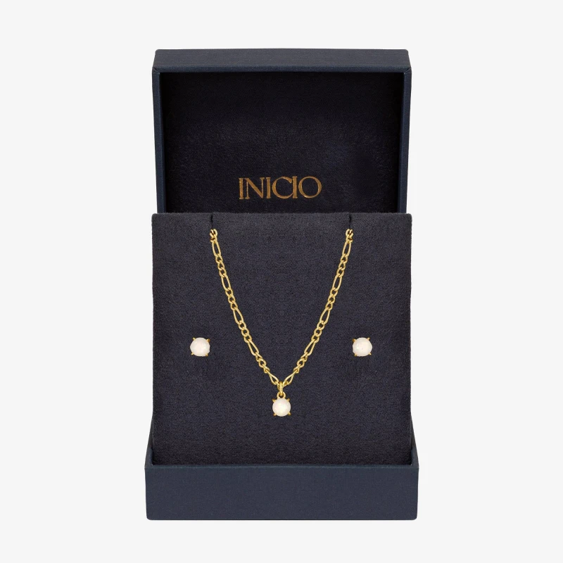 Image of Inicio 14K Gold Plated Opal Stone Pendant Set - Gift Box Jewellery Sets One Size Gold 73378810000
