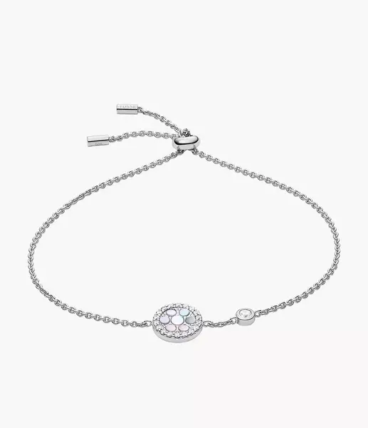 Image of Fossil Womens Mother-of-Pearl Sterling Silver Station Bracelet - White