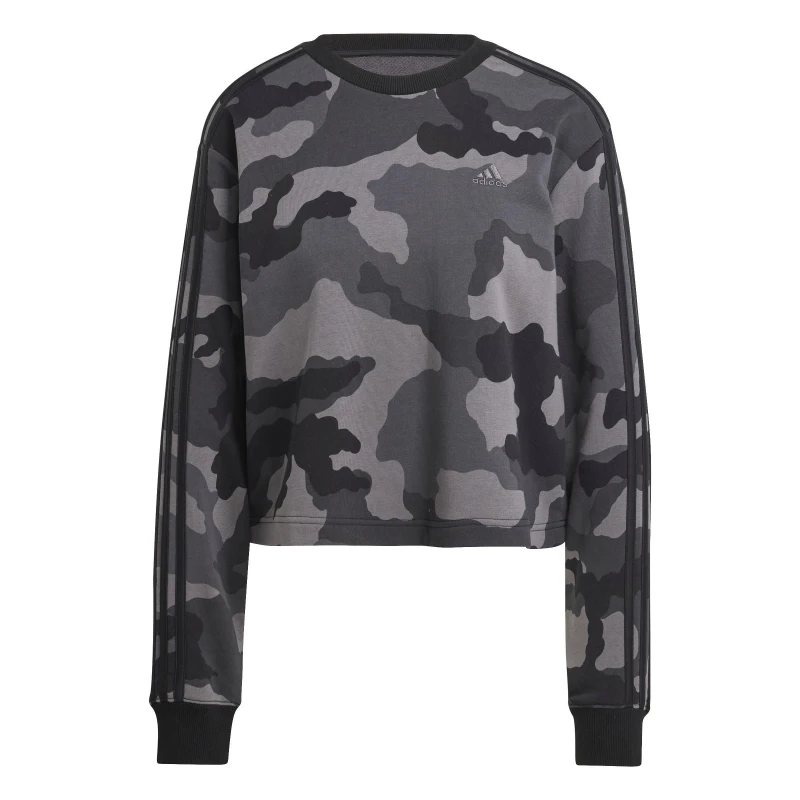Image of adidas Essentials 3-Stripes Camo-Print Cropped Sweatshirt womens - Black S