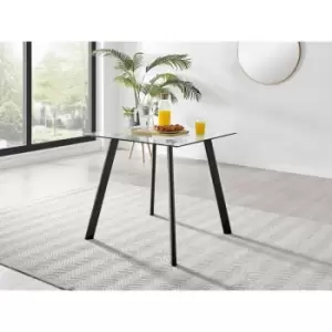 Image of Furniturebox Seattle 4 Seat Square Glass Contemporary Dining Table With Black Metal Legs