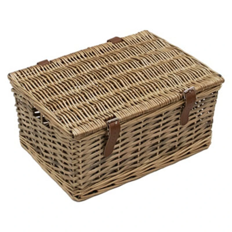 Image of Jvl Handmade Buff Wicker Hampers With Faux Leather Straps, Small
