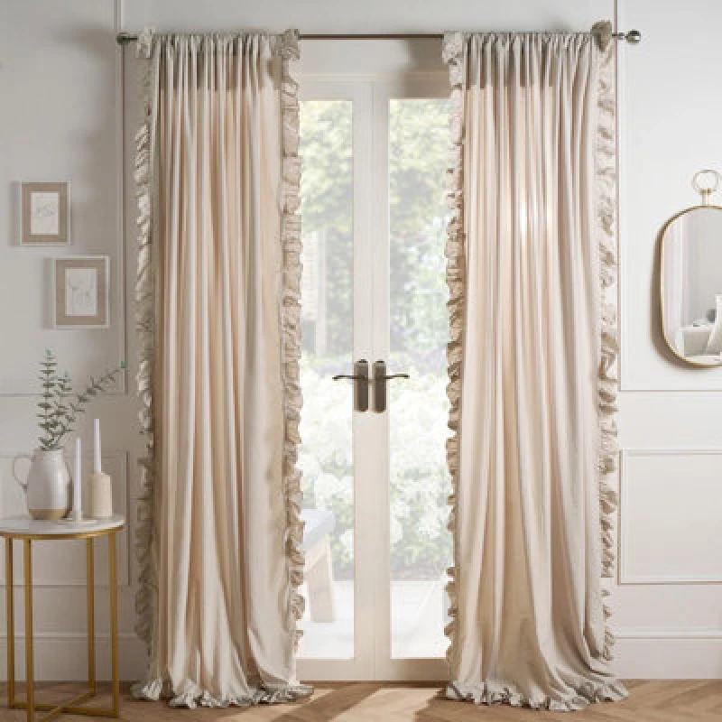 Image of OHS OHS Frill Voile Net Curtains 2 Window Panels Sheer Rod Slot Top Pair Set in Natural Size: 140cm width x 220cm drop Natural 140cm width x 220cm d