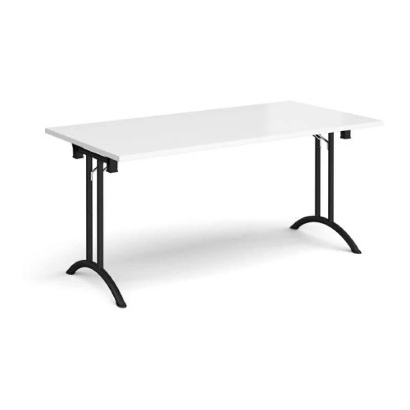 Image of Rectangular Folding Meeting Table with Black Curved Legs - 1600mm - White