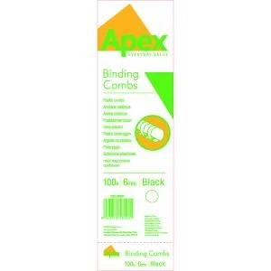Image of Fellowes Apex Plastic Binding Combs 6mm Black Pack of 100 6200102