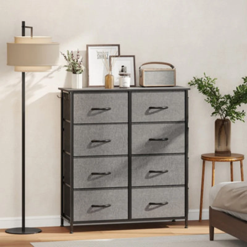 Image of HOMCOM HOMCOM Chest of Drawers with Fabric Drawers Dresser for Bedroom in Dark Grey Size: large Dark Grey L Unisex 5063603556898