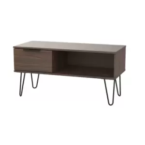Image of Hirato Ready Assembled 1 Drawer Coffee Table Carini Walnut With Black Metal Hairpin Legs