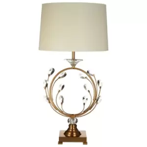 Image of Premier Housewares Zahra Table Lamp in Crystal/Gold Finish with White Linen Shade