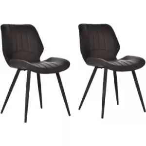 Image of Homcom - Set Of 2 Vintage PU Leather Dining Chair Moulded Seats Steel Frame Brown