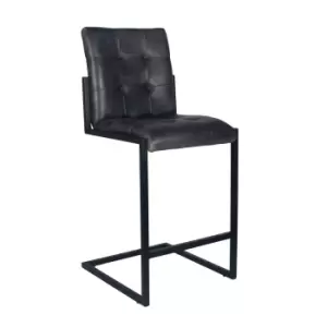 Image of Steel Grey Leather & Iron Buttoned Bar Stools