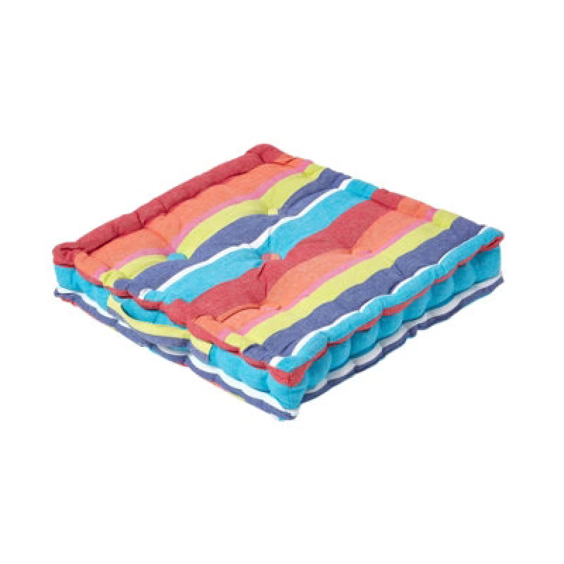 Image of Homescapes Cotton Multicoloured Stripe Floor Cushion, 50 X 50 Cm