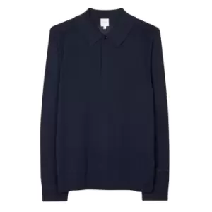Image of PAUL SMITH Long-Sleeve Knitted Polo Shirt - Blue
