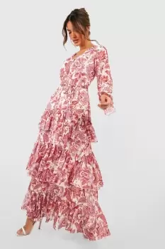 Image of Printed Ruffle Hem Maxi Dress