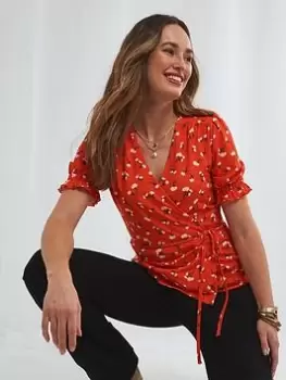 Image of Joe Browns Flirty Florals Wrap Top -red, Red, Size 14, Women