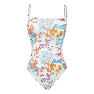 Image of Women Bustier One Piece Swimsuit Peaceful Trees - Facette - White - Size XL - Vilebrequin