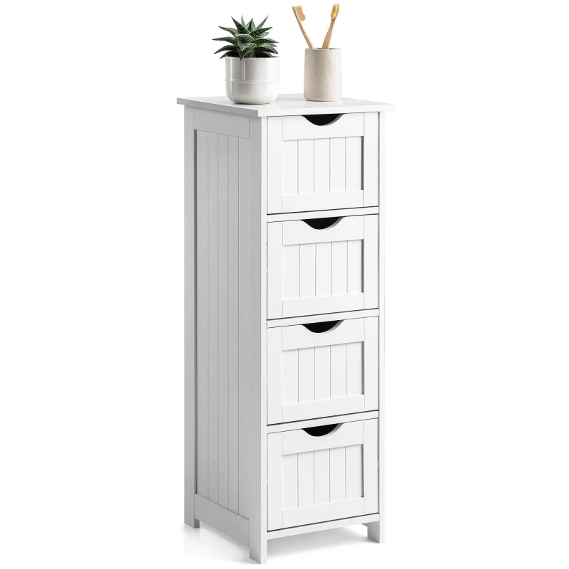 Image of Christow Bathroom Drawer Cabinet White Wood Storage Unit With 4 Deep Drawers White