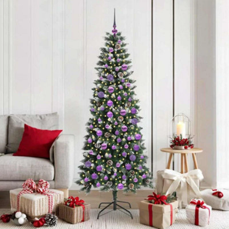 Image of vidaXL Artificial Christmas Tree with 300 LEDs, Lilac Balls Green 76 x 76 x 180 cm, Green 3395826