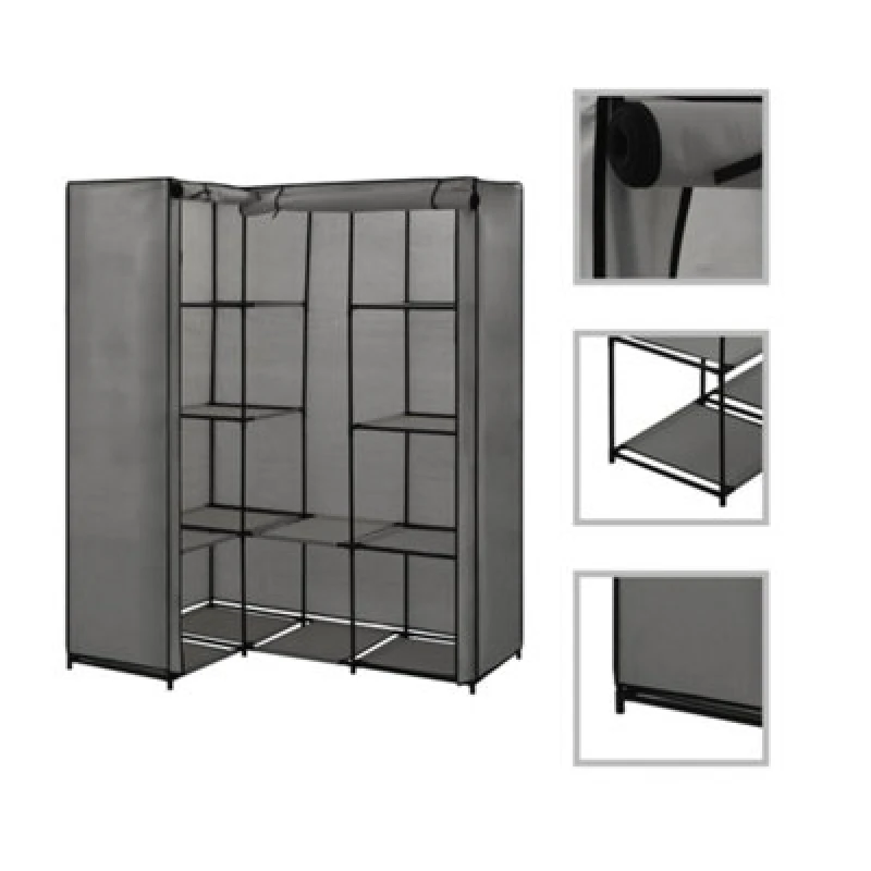 Image of vidaXL Corner Wardrobe Grey Clothing Garment Stand Storage Cupboard Organiser