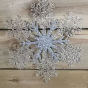 Image of Snow White 31cm Hanging Acrylic Snowflake In Glittery Silver And Clear
