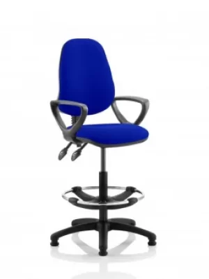 Image of Eclipse II Lever Task Operator Chair Admiral Blue Fully Bespoke Colour With Loop Arms With Hi Rise Draughtsman Kit