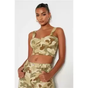 Image of I Saw It First Khaki Corset Style Denim Top - Green