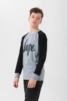 Image of HYPE BOYS GREY HOMERUN SCRIPT L/S T-SHIRT